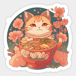 Kawaii Vintage Style Japanese Ramen Cat Sticker